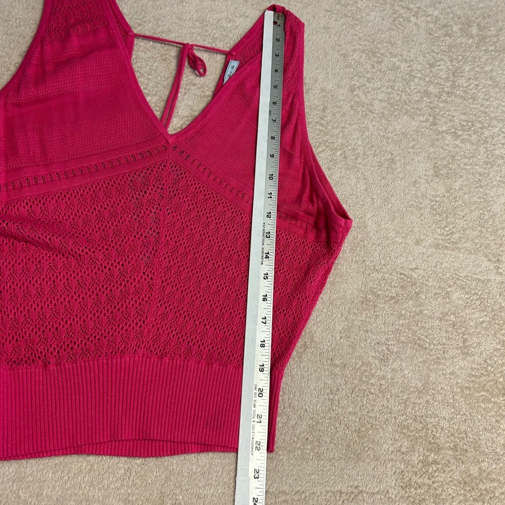 Do & Be Hot Pink Pointelle Knit V-Neck Wrap Back Tank Top Sleeveless Ribbed Hem - Picture 10 of 11